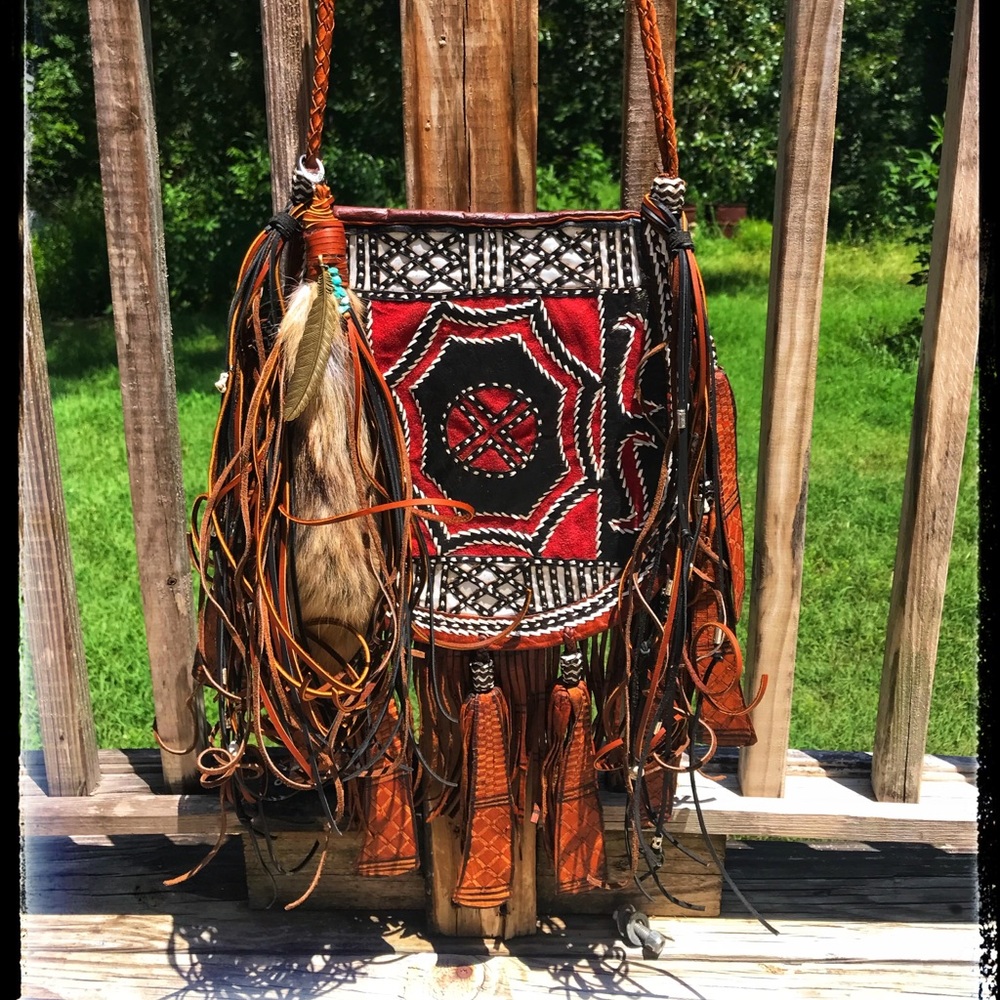 Vintage 1960’s RARE handmade leather gypsy purse